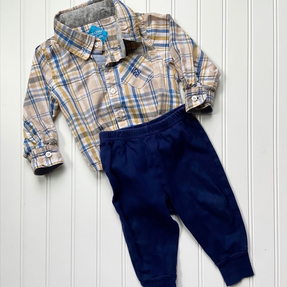 Plaid top/joggers pants set